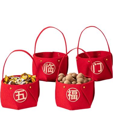 New Year Candy Basket Festive Countertop Fruit Basket Non-Woven Fabric Candy Basket Candy Tray for Home Kitchen New Year Five Blessings - Buy Online on GoSupps.com