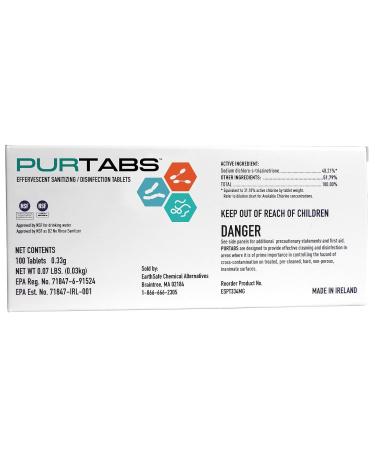 PurTabs 334g Water Purification Tabs - Food-Safe No Rinse Sanitizer - NSF Approved - 100 Tabs/Pack - Buy Online on GoSupps.com