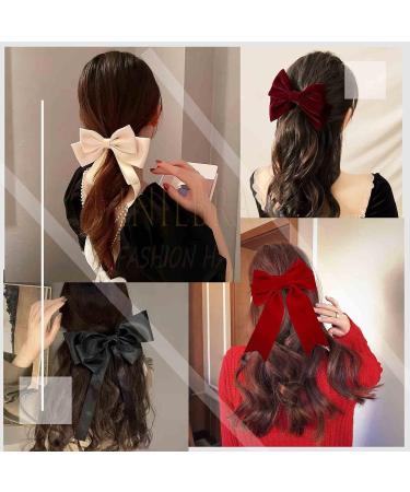 Inilbran Vintage Black Velvet Bow Hair Clip with Long Satin Tail | French Bowknot Barrette for Women - Buy Online on GoSupps.com