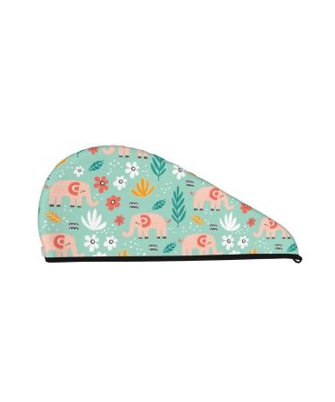 Elephant and Flowers Microfiber Hair Towel Soft Super Absorbent Hair Towel Wrap for Women Coral Velvet Quick Dry Hair Cap for Long Curly and Thick Hair