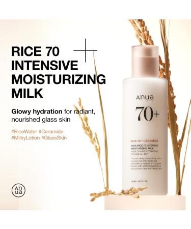 ANUA Rice 70 Intensive Moisturizing Milk | Lightweight Korean Lotion for Deep Hydration & Glowy Skin | Niacinamide & Ceramides | 150ml - Buy Online on GoSupps.com