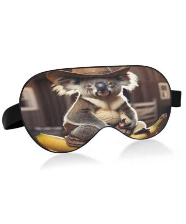 Koala Cowboy Banana Funny Sleep Mask Light Blocking Eye Mask for Sleeping with Adjustable Strap Western American Soft Lightweight Eye Cover Blindfold for Men Women Work Travel Naps