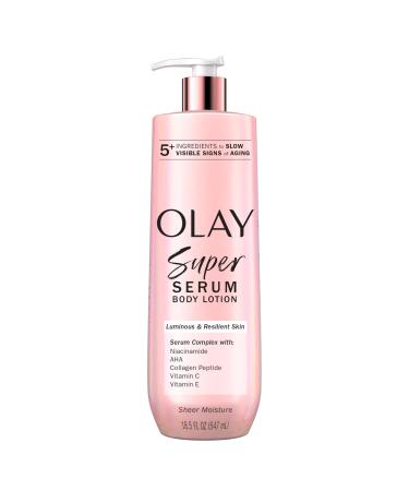 Olay Super Serum Hand & Body Lotion for Dry Skin, 24hr Long Lasting Hydration, 5+ Ingredient Complex for Bright Even Firm Luminous Skin, Sweet Vanilla & Soft Wood Scent, 18.5 fl oz Sweet Vanilla & Soft Wood 18.5 Fl Oz (Pack