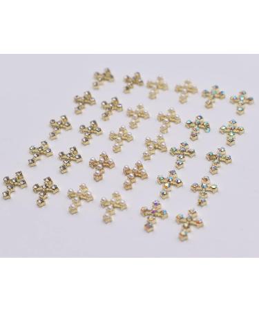 LIFOOST 30pcs Gold Cross Nail Charms for 3D Nail Art - Crystal Rhinestones Studs for Women's Acrylic Nails Designs - Buy Online on GoSupps.com