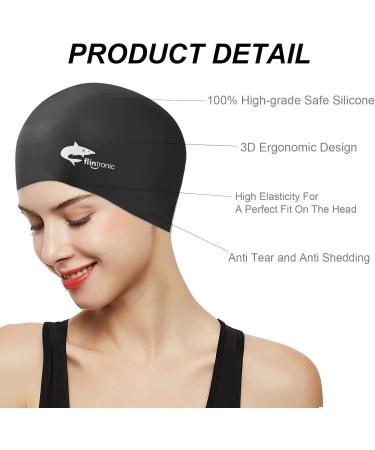 Flintronic Silicone Bathing Cap for Long Hair - Waterproof Hypoallergenic Unisex Swimming Cap (Black & Blue) | International Shipping - Buy Online on GoSupps.com
