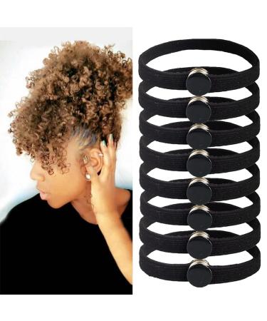 MILAMIYA 8PCS High Elasticity Snap Hair Ties for Thick Hair Natural Curly Hair and Braids| Connectable Hair Rope | No Slip Adjustsble hairband for Puff Ponytail (8 Count -Pack of 1) Black-8 Count (Pack of 1)