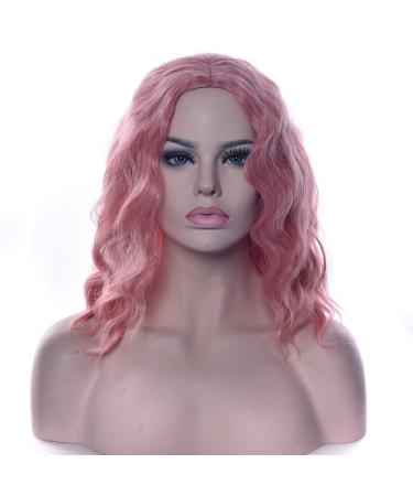 Fouriding Wig Short Curly Wave Women Bob Hair Wigs for Ladies Halloween Cosplay Party Anime Carnival Costume (Light Pink)