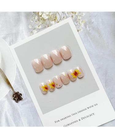 Thanksgiving Press on Nails | Pink Short Fake Nails with Gold Foil & Maple Leaves | Autumn Acrylic Nail Art for Women & Girls - Buy Online on GoSupps.com