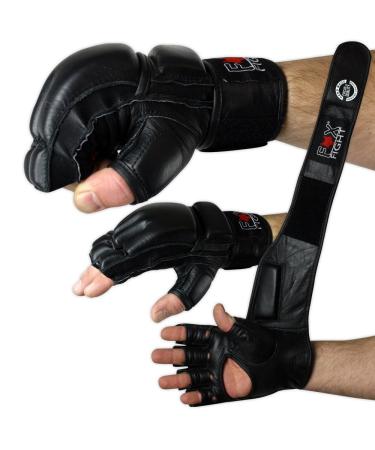 Freefight MMA Gloves Professional High quality Real Leather Boxing Gloves Sandbag Sack Training Muay Thai Kickbox Martial Sack Sack Cack Gloves Fox-Fight Black L