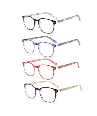 JM Reading Glasses Set of 4 Quality Spring Hinge Readers Men Women Glasses for Reading Blue Light (4 Pack Mixed Color) 2.75 x