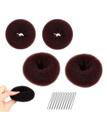 Donut Bun Maker Hair Bun Shaper Set Ring Style Donut Hair Bun Maker with 10 Hair Pins Hair Styler Maker Doughnut Former Sponge for Kids Girls Wome - (2 Medium & 2 Small + 10 Hair Pin)