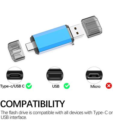 64GB USB C Flash Drive Alihelan 2 in 1 OTG Dual Type C Thumb Drive | USB 3.0 Pen Drive Memory Stick - Blue 64GB - Buy Online on GoSupps.com