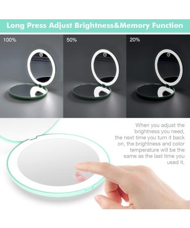 wobsion Travel Makeup Mirror with Lights Rechargeable Dimmable 26 Leds Light Mirror 1x/10x Magnification Compact Mirror with Light 4in Handheld Portable Mirror for Handbag Gifts for Girls Cyan - Buy Online on GoSupps.com