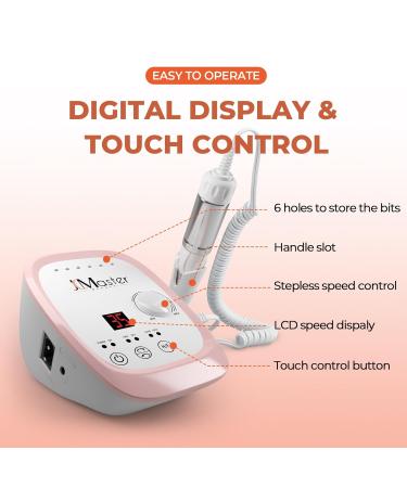 JCMaster Profi Nail Miller - Electric Nail File with Foot Pedal & 6 Bits 35 000 RPM for Gel & Acrylic Nails - Pink - Buy Online on GoSupps.com