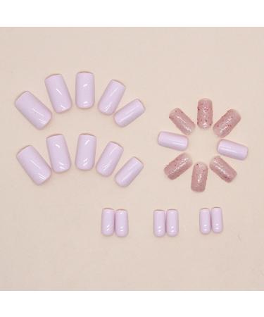 24Pcs Pink Glitter French Tips Press On Nails - Elegant Short Square False Nails for Women & Girls | Reusable Artificial Stick On Nails - Nail Art Accessory - Buy Online on GoSupps.com