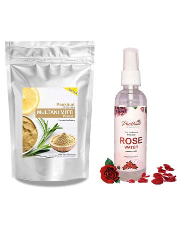 QURA QURA Multani Mitti Powder with Rose Water for Face and Hair Pack (Earth Fullers / Calcium Bentonite Clay + Gelabe) - 100g