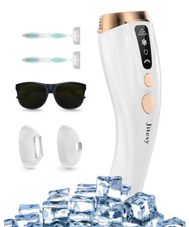 JITESY IPL Laser Hair Removal Permanent Painless Ice Cooling Hair Removal Device for Women and Men with 3 Functions-HR/SC/RA 6 Energy Levels & 2 Precision Head Unlimited Flashes for Whole Body Use JT5 White Gold