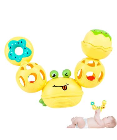 Voiakiu Kugelrassel toy |Sensory toy for babies in crab form |Soft ball easy to keep up for sensory ball exploration and teeth molar ball calming bite ring yellow