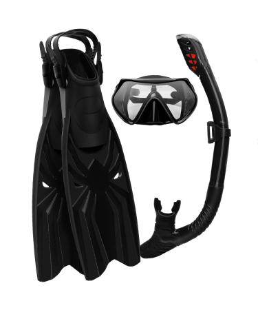 Snorkeling Set for Adults Kesida Snorkeling Gear for Men/Women with Long Scuba Diving Fins/Flippers +Dry Top Snorkel +Panoramic View Anti-Leak Diving Mask M/L(EU:40-43 US MEN:7-10 US WOMEN:8-11) Black