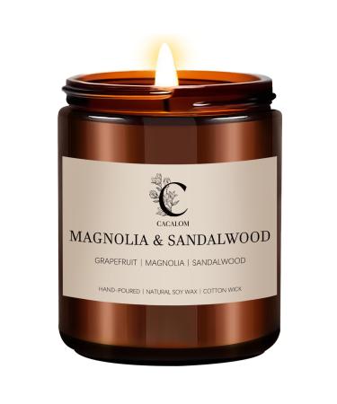 Magnolia & Sandalwood Scented Candles Long Lasting Burn Candle for Home Scented Hand Poured Soy Wax Candles for Women and Men 7oz
