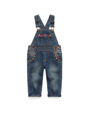 KIDSCOOL SPACE Baby & Little Boys/girls Water Washed Ripped Soft Denim Overalls 18-24 Months Deep Blue-2000