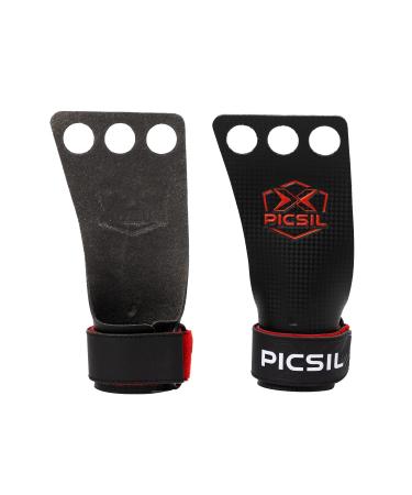 PICSIL RX Grips, 2-3 Finger Carbon Hand Grips for Gymnastics, Cross Training, Weightlifting, WODs, Pull ups & Workout, Hand Protection for Rips & Blisters for Men & Women 3H RED Medium