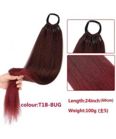 60 cm Red Wine Straight Ponytail Hairpiece - Synthetic Hair Extensions for Women & Girls - Buy Online on GoSupps.com