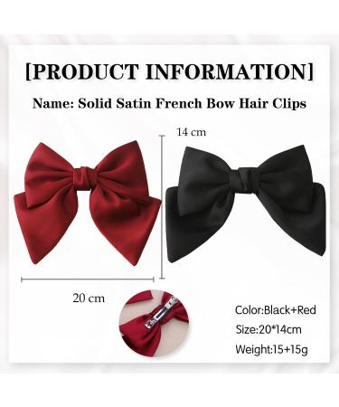 Bow Hair Clip Satin French Bow Hair Clips for Women Solid Bow Hair Clips Hair Barrette with Long Ribbon Silky Hair Bows Big Bowknot Simple Girls Hair Accessories (Black+Red) - Buy Online on GoSupps.com
