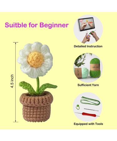 Qunland Crochet Kit for Beginners - 6 Pcs Potted Flowers DIY Kit for Adults and Kids - Yellow Crochet Starter Knitting Kit with Step-by-Step Instructions - Buy Online on GoSupps.com