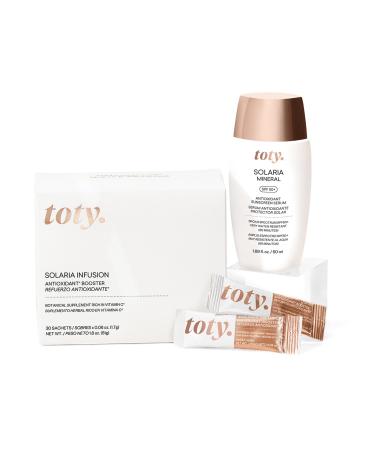 Toty - Solaria Mineral SPF 50+ Antioxidant Sunscreen Serum & Solaria Infusion Antioxidant Booster Supplement Pack - Broad Spectrum Tinted Sunscreen - Antioxidant Daily Ingestible - 50ml & 30 Sachets