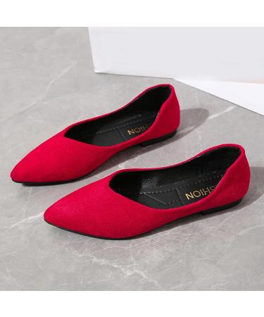 Women's Red Suede Pointed Toe Flat Casual Shoes - Size 8 - Buy Online on GoSupps.com