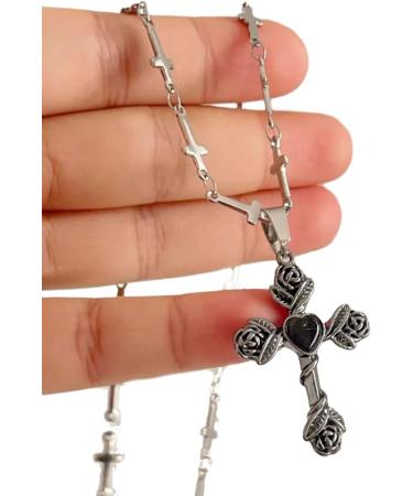 Oralgo Heart Rose Necklace - Unique Gothic Style Cross Trailer Jewelry for Collarbones - Buy Online on GoSupps.com