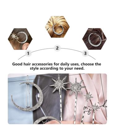 Lurrose 2 Sets Stars and Moon Hair Clips - Rhinestone Star and Moon Barrettes for Women and Girls - Silver Metal Alloy Hair Accessories - Buy Online on GoSupps.com