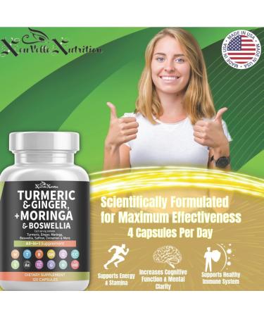 Moringa Pills with Turmeric, Boswellia, Ginger, Ashwagandha, Quercetin, Cinnamon, Tart Cherry, Garlic, Nettle & Holy Basil Herbal Extract Supplement Plant-Based 120 Capsules - Buy Online on GoSupps.com