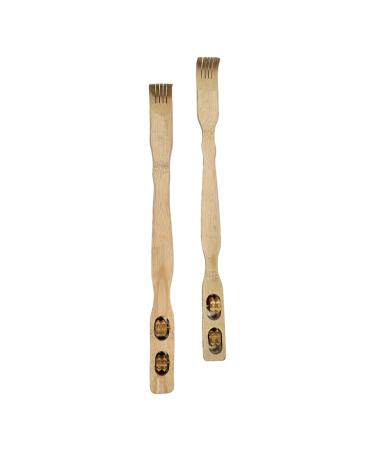 BUSDUGA 4447 Set of 2 back scratchers made of bamboo with integrated massage rollers 47cm scratching aid massager scratching hand