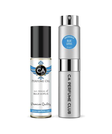 CA Perfume Duo Impression of Blue Lotus For Women & Men Sprayer + Body Oil Roll-On Bottles 0.27 Fl Oz+0.33 Fl Oz