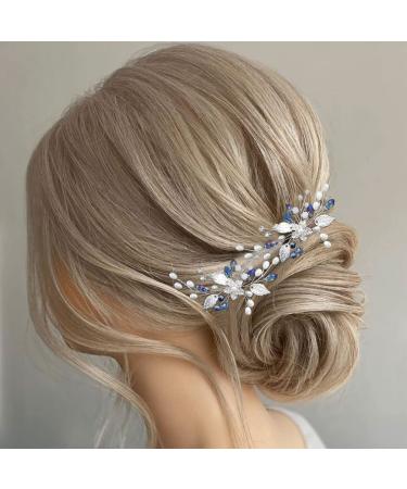 Blue Rhinestone Flower Bride Wedding Hair Pins - Bridal Hair Accessories (Pack of 2) - Buy Online on GoSupps.com