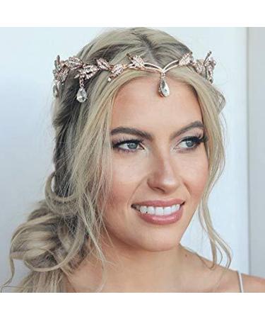 Goddess Tiara Crystal Leaf Wedding Headband for Bride Prom Birthday Party Cosplay Hair Accessories for Girls Golden - Buy Online on GoSupps.com