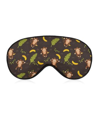 Cute Monkey and Banana Leaf Pattern Sleep Mask Comfortable Soft Eye Mask with Adjustable Head Strap Blindfold Eyeshade