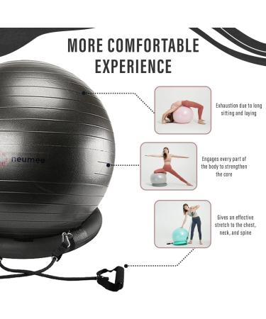 NEUMEE Exercise Ball Chair with Resistance Bands - Large 65cm Black Yoga Ball Office Chair for Home Gym - Fitness Workout Ball with Stability Base - Buy Online on GoSupps.com