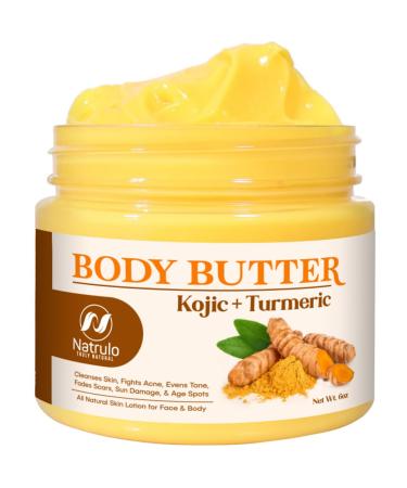 Turmeric & Kojic Body Butter - All Natural Turmeric Butter for Skin Brightening - Turmeric Lotion Cleanses Skin Evens Tone Fades Scars Sun Damage & Age Spots - Whipped Shea Butter Turmeric Cream