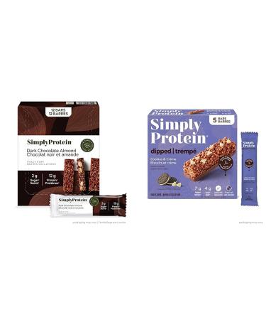 SimplyProtein Bar Plant Based Very High in Fibre Gluten Free 2 g Sugar & SimplyProtein Cookies & Cream Chocolate-Dipped Kids Protein Snack Bars 7g Plant Based Protein Peanut Free 5 Bars