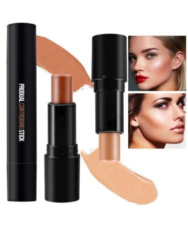 Cream Contour Stick Makeup Highlighter Stick Concealer Stick with Double Ended Design Cream Bronzer Stick Long Lasting Professional Makeup Contour  Shaping 3D Face Effect (03)