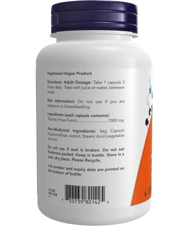 NOW Supplements Taurine 1000mg Capsules (100 Count) + NOW L-Tyrosine (Freeform) Capsules (500mg 120 Count) Taurine+ Capsules 500mg Unflavored 100 Count (Pack of 1) - Buy Online on GoSupps.com