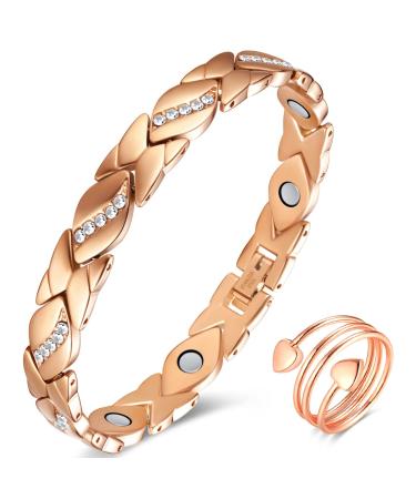 Vicmag Magnetic Bracelets for Women Titanium Steel Brazaletes Ultra Strength Magnetic Gift Box with Removal Tool (Crystal Design for Ladies) (Rose Gold)