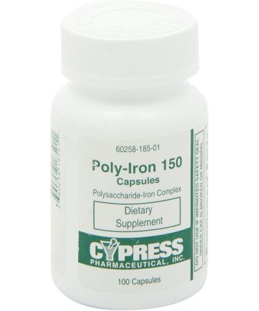 Dietary Supplement - Poly Iron Capsules 150 mg (100 caps per bottle) by Cypress Pharmaceutical #185-01 (1 Bottle of 100 Caps) - Buy Online on GoSupps.com