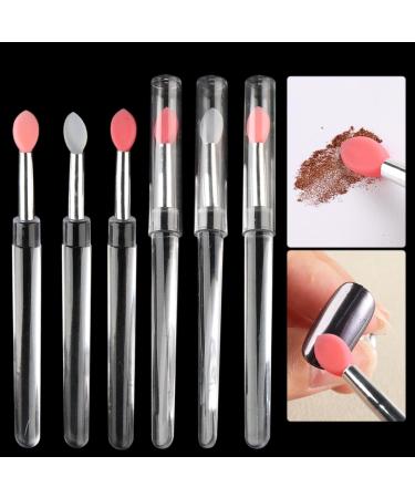6Pcs Chrome Nail Powder Applicator Brushes Silicone Head Nail Art Brushes With Cover Reusable Nail Glitter Powder Pigment Pen Brush Nail Art Applicator Tools Lip Eyeshadow Makeup Stick