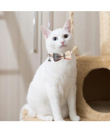 Classic Plaid Bow Tie Cat Collar with Bell - 2 Pack Adjustable Collars for Cats and Small Dogs - Beige Plaid Design - Buy Online on GoSupps.com