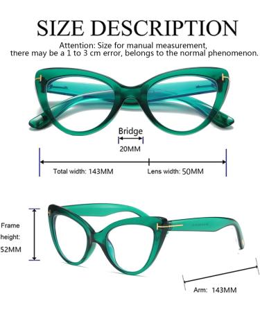 Hubeye Cat Eye Glasses for Women - Fashionable Large Frame Anti-Blue Light Green Holster - 0.0 Diopters - Buy Online on GoSupps.com