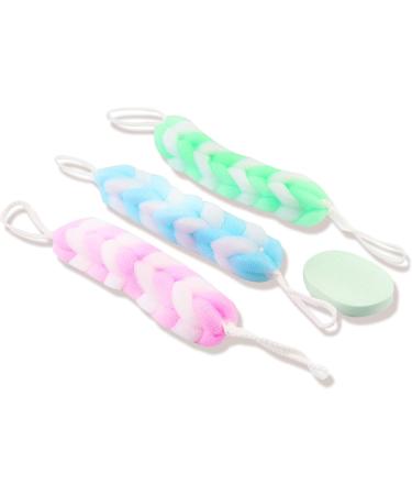 Echolife 3-Piece Mesh Back Scrub Shower Set - Stretchy Net Scrubber, Braided Style Pouf Puff, Nylon Material - Buy Online on GoSupps.com